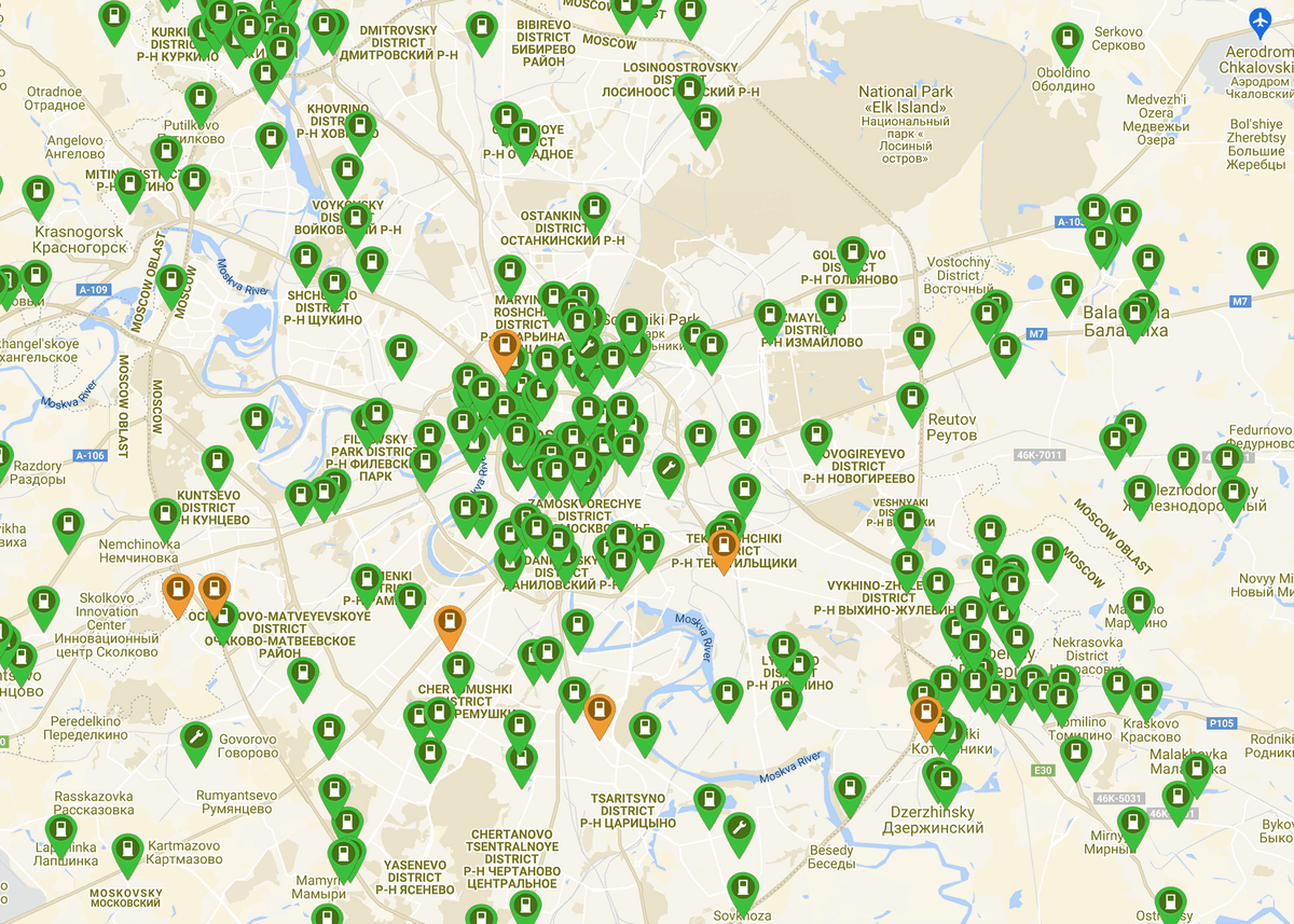 Карта московских зарядных станций на Plugshare.com