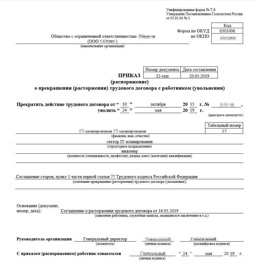 Расторжение трудового договора тк. Оформление приказа об увольнении. Форма по ОКУД 0301006. Указ об увольнении. Специальные основания увольнения работника.