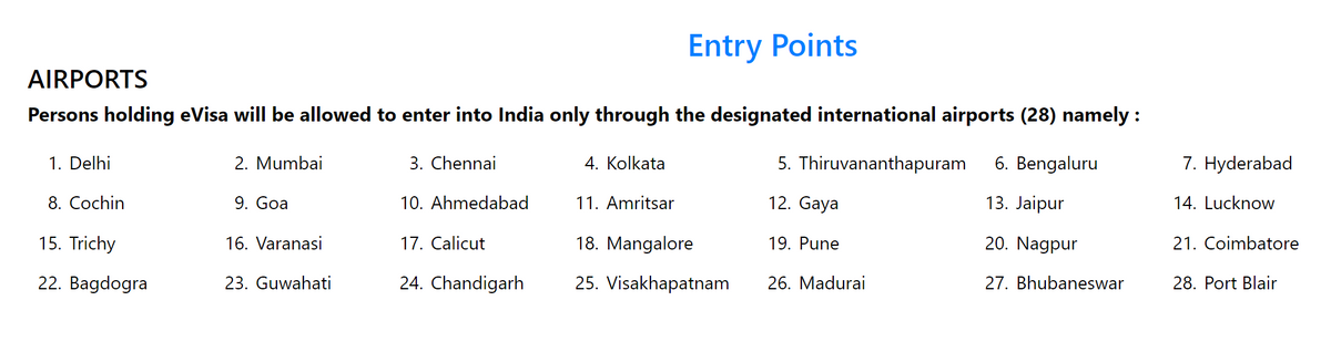 Въехать с eVisa можно лишь через аэропорты 28 городов Индии. Источник: indianvisaonline.gov.in
