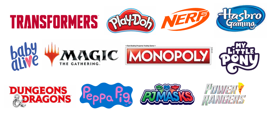 Логотипы брендов Hasbro. Источник: презентация Hasbro, слайд&nbsp;2