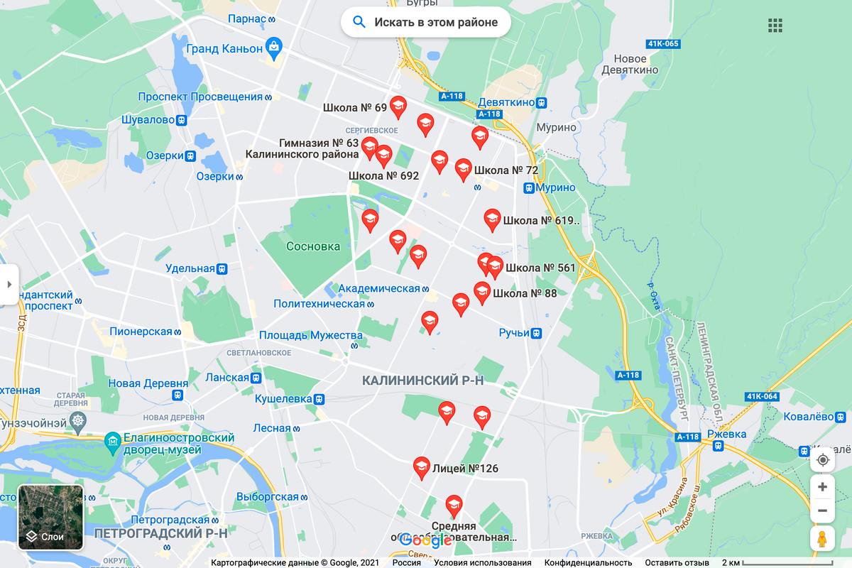 Школы Калининского района на карте