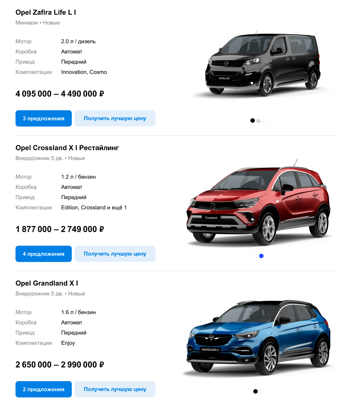 Цены на автомобили «Опель» на «Авто-ру»