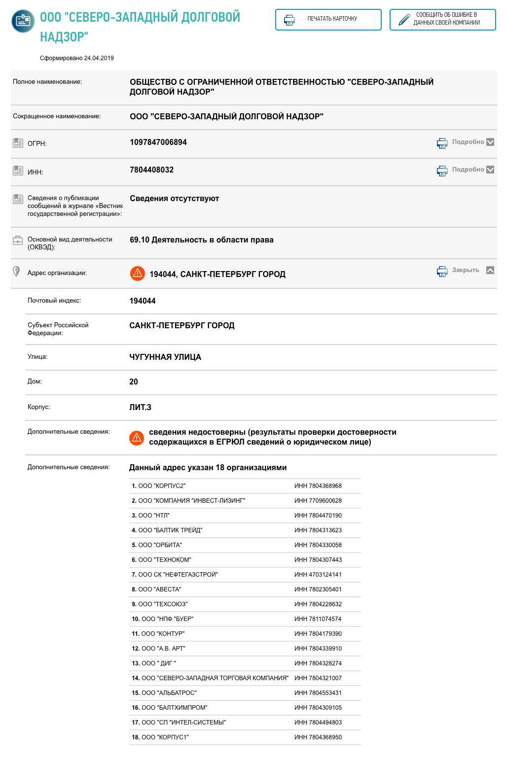 Какие компании зарегистрированы по адресу г москва ул дубининская д 57