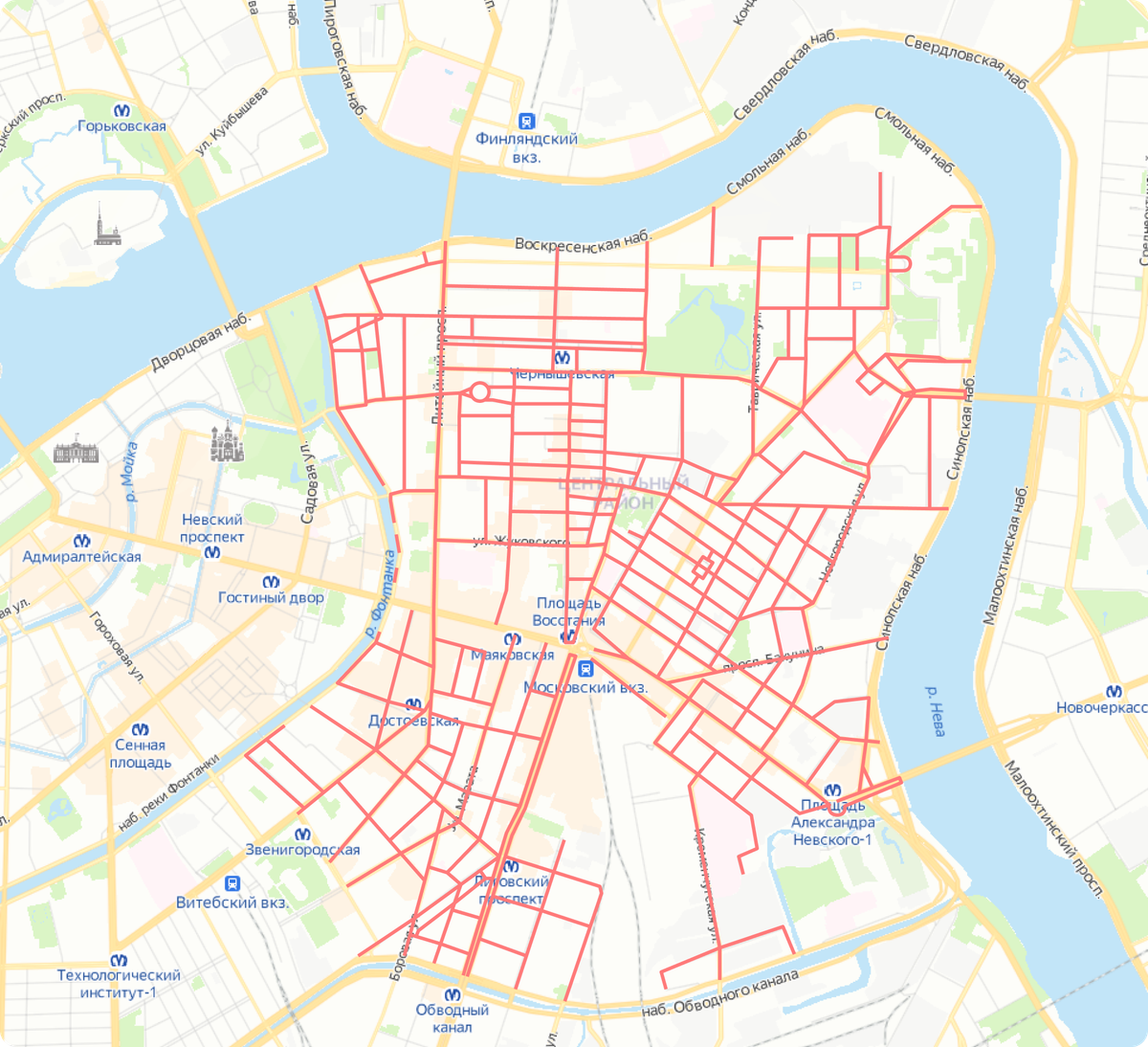 Зона платной парковки в Твери на карте