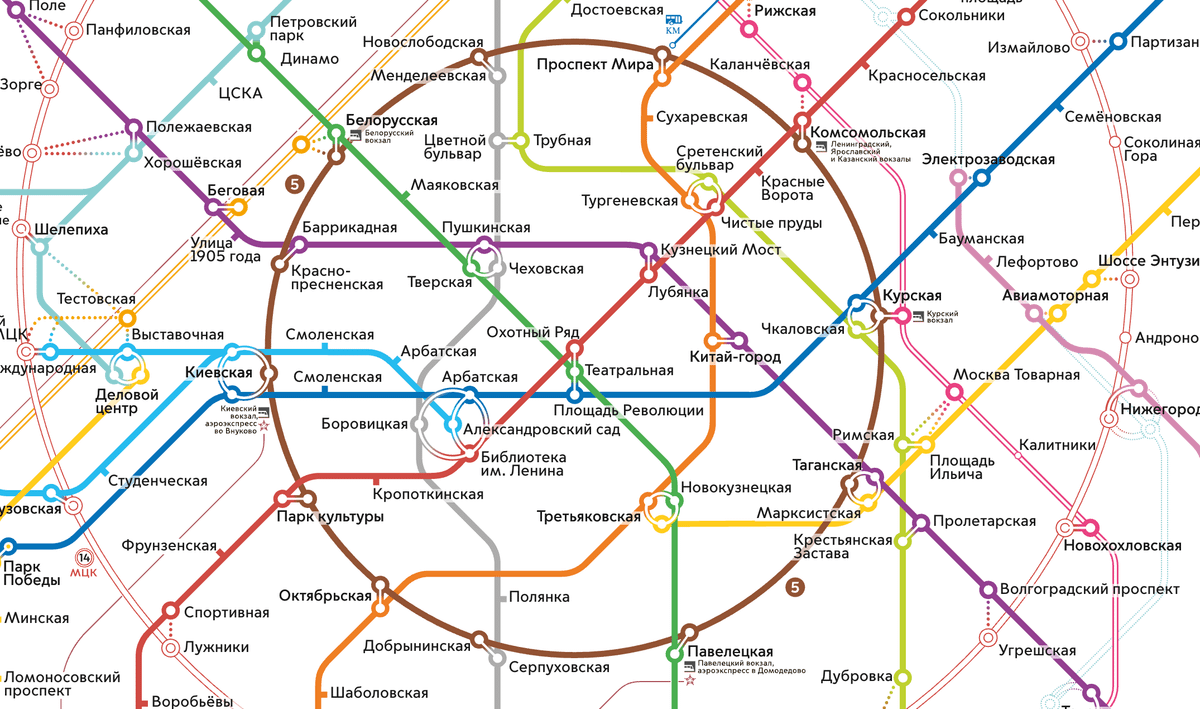 На схеме линии классического метро выглядят сплошными, без&nbsp;пустот. Источник: «Московский транспорт»