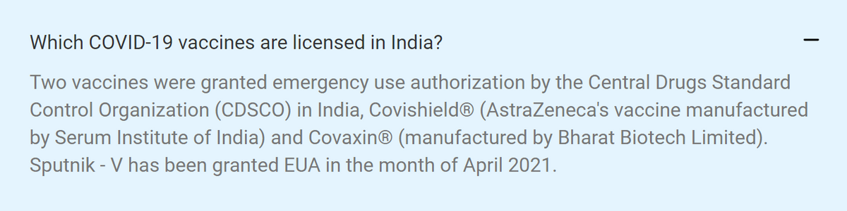 «Спутник V» одобрен в Индии с апреля 2021&nbsp;года. Источник: mohfw.gov.in