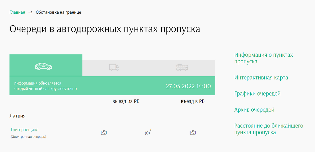 Информацию об автомобильных очередях ПГС Беларуси обновляет каждые два часа