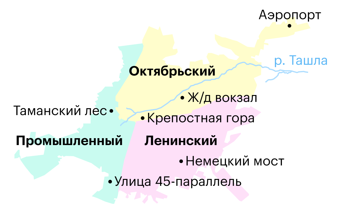 Официально Ставрополь поделен на три района. В обычной жизни ставропольцы используют другие названия: Центр, Юго-Запад и Северо-Запад