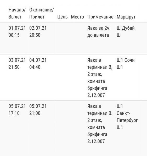 Так выглядит расписание рейсов