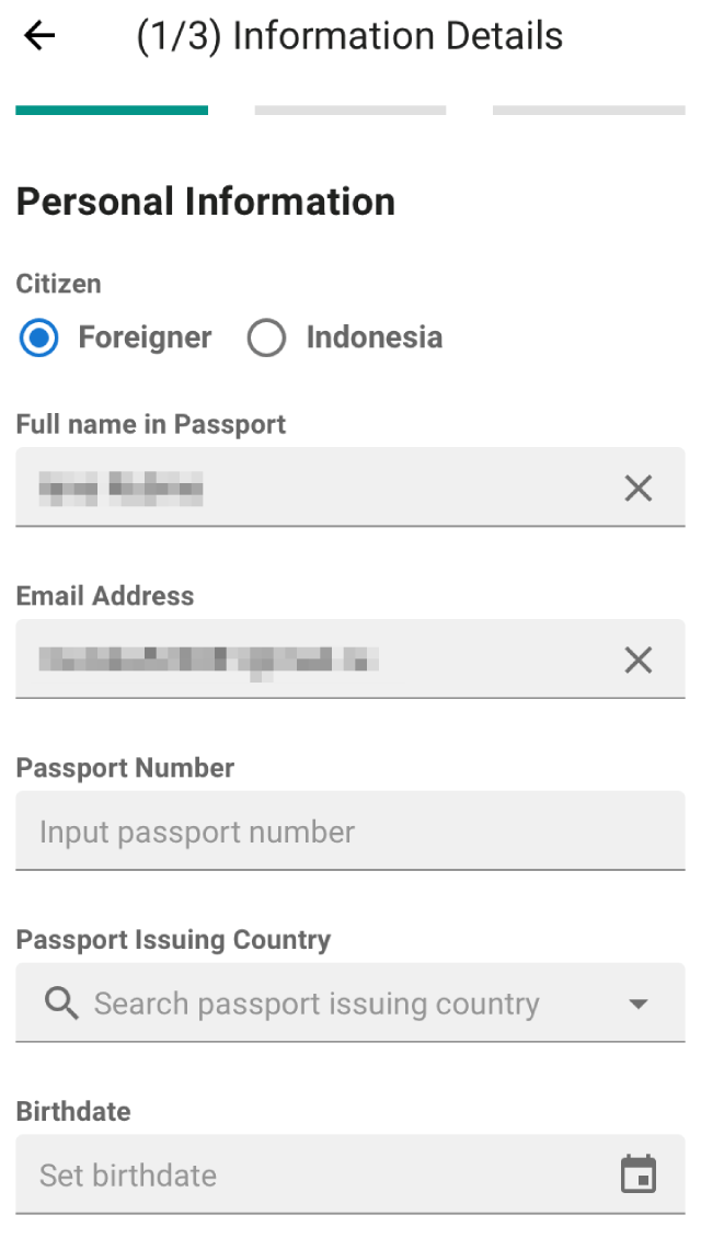 В форме e-HAC необходимо указать, каким транспортом турист приезжает в Индонезию и его личные данные