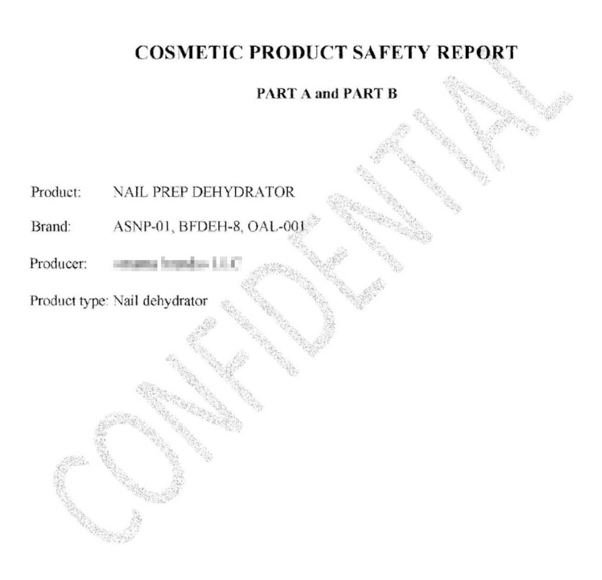 Это первая страница отчета о безопасности, на основании которого мы зарегистрировали продукцию в CPNP. Надпись по диагонали намекает, что документ строго конфиденциален, поэтому показать его содержимое я не могу