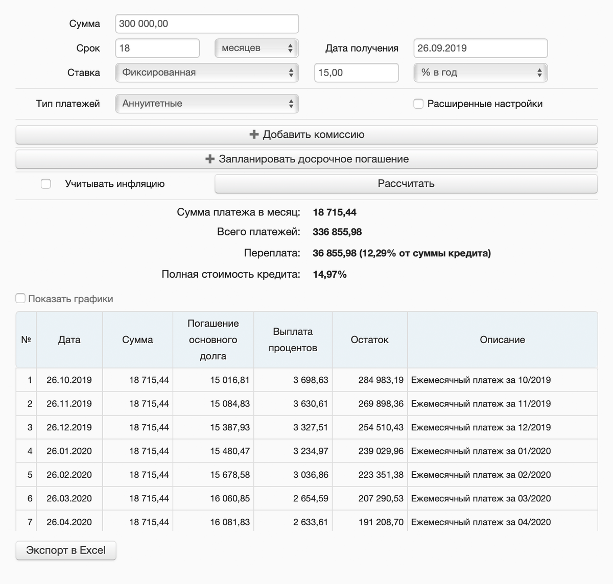 Как рассчитать аннуитетный платеж по кредиту в excel