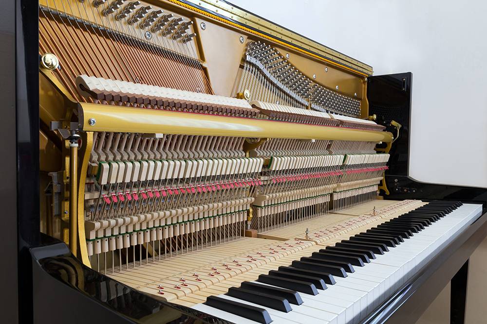 Так акустическое пианино выглядит внутри — струны расположены вертикально, по ним бьют молоточки, чтобы получался звук. Источник: Vladimir Satylganov / Shutterstock