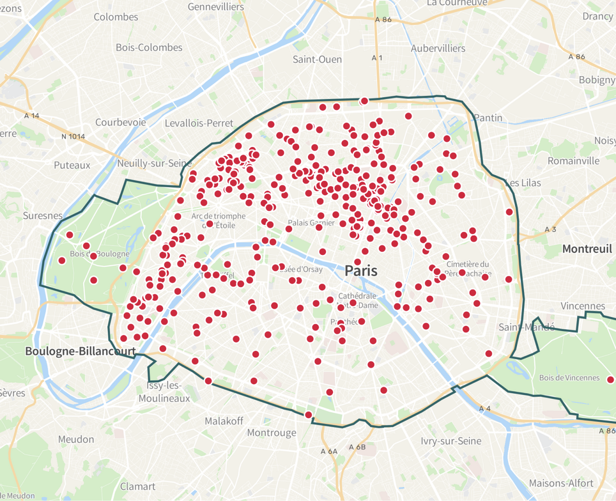 Карта предложений в Париже с сайта недвижимости Seloger