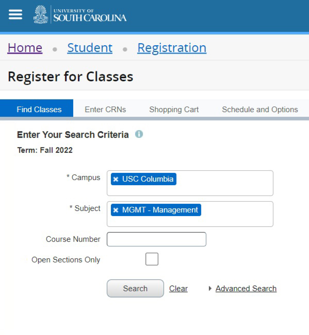 Интерфейс регистрации на курсы