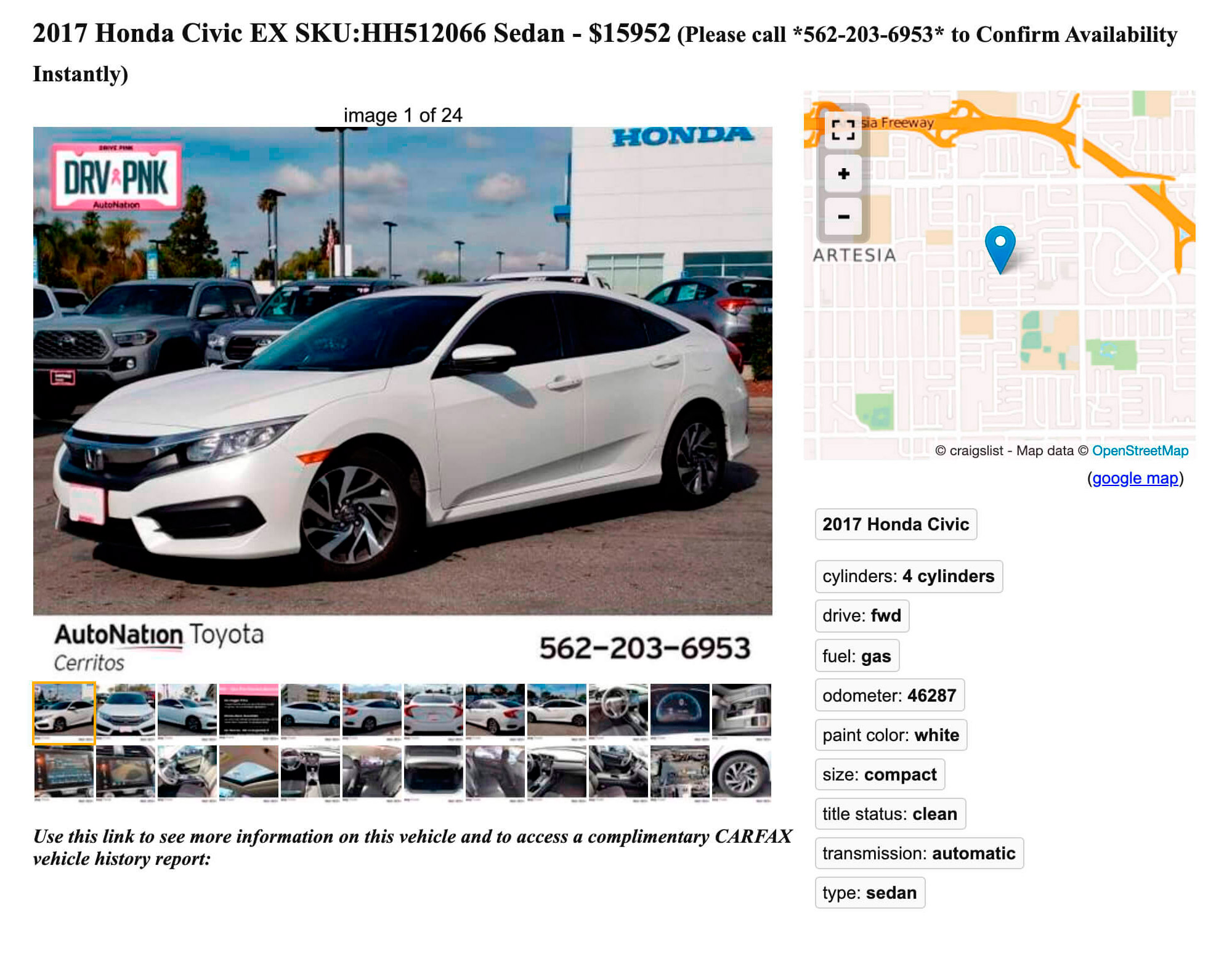 Хонду Цивик Седан продают за 15 952 $