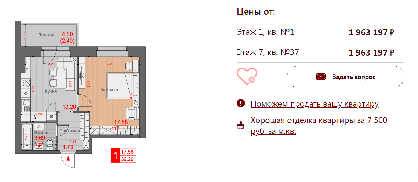 Однушка с современной планировкой в Псковском районе в доме с автономным отоплением и панорамным остеклением балконов стоит почти 2 млн на этапе строительства дома