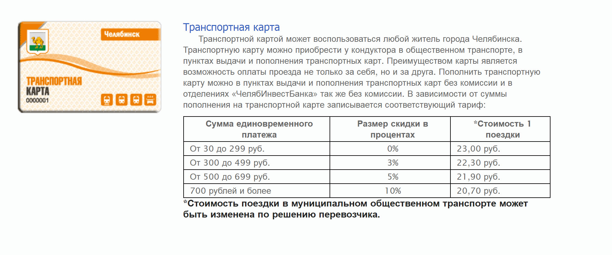 Транспортной картой я пользовался, когда учился в университете. Студентам она дает льготу 50% за проезд. Источник: «ЧелябГЭТ»