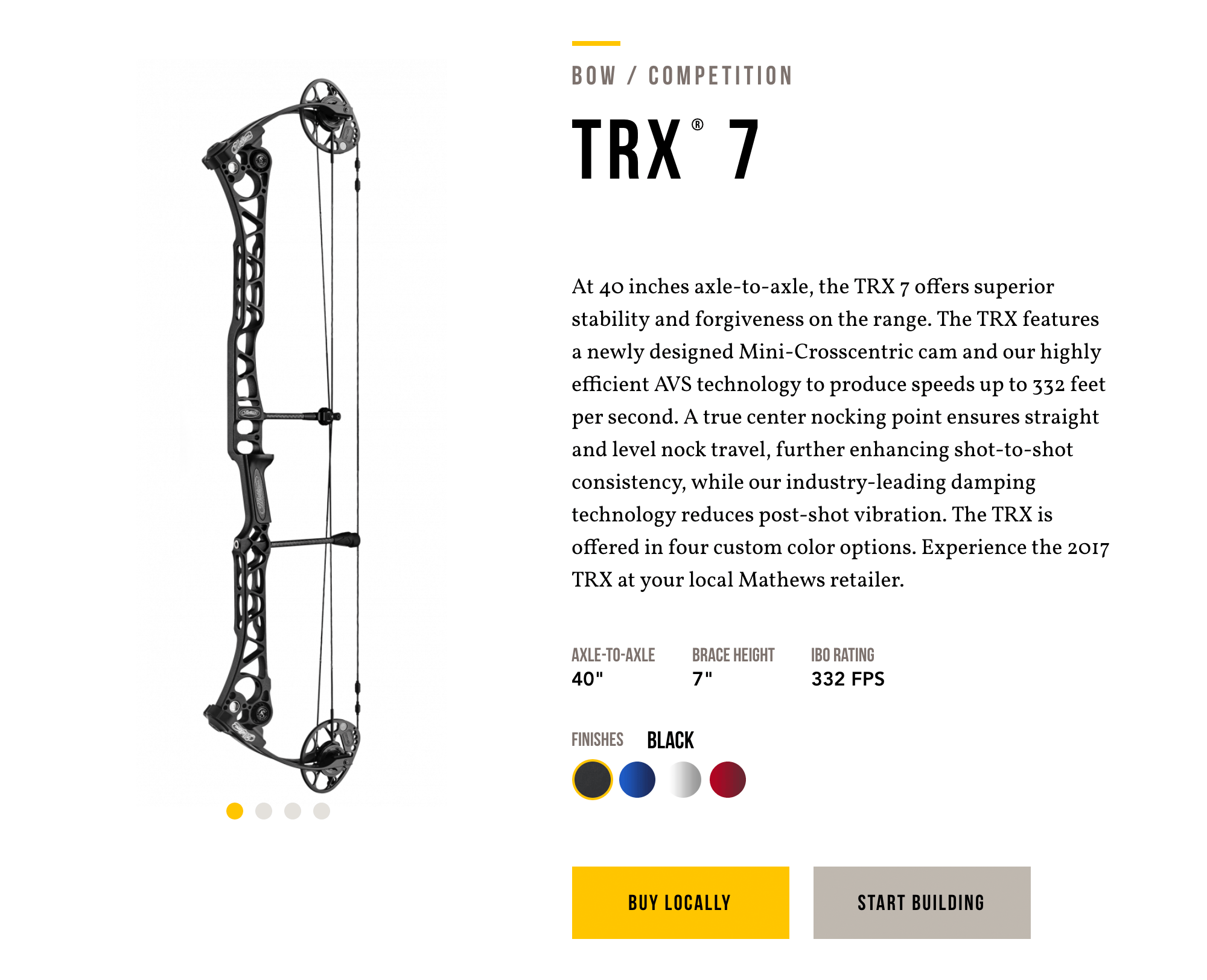 Самый дорогой блочный лук, который я встречала в интернете, — это модель TRX 7 фирмы Mathews. Она стоит 122 300 рублей, и это без обвеса и доставки