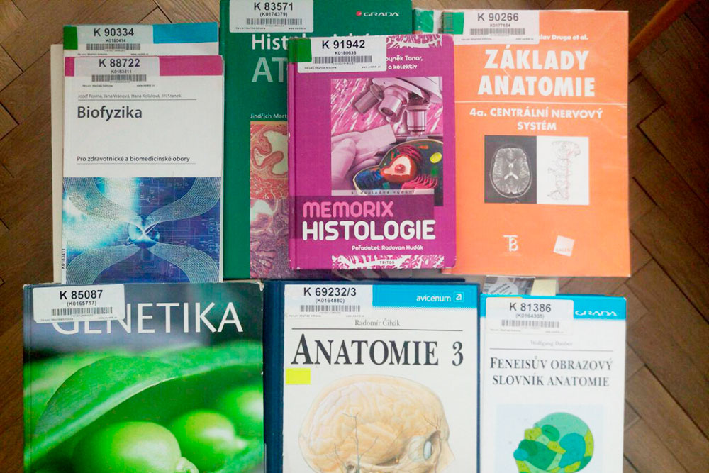 Некоторые книги, которые я одолжила из медицинской библиотеки. Так я сэкономила минимум 10 000 Kč (27 580 <span class=ruble>Р</span>)