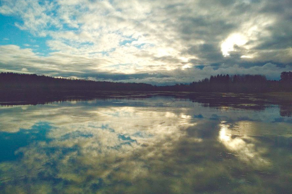 Пейзаж у дома. Вода на льду