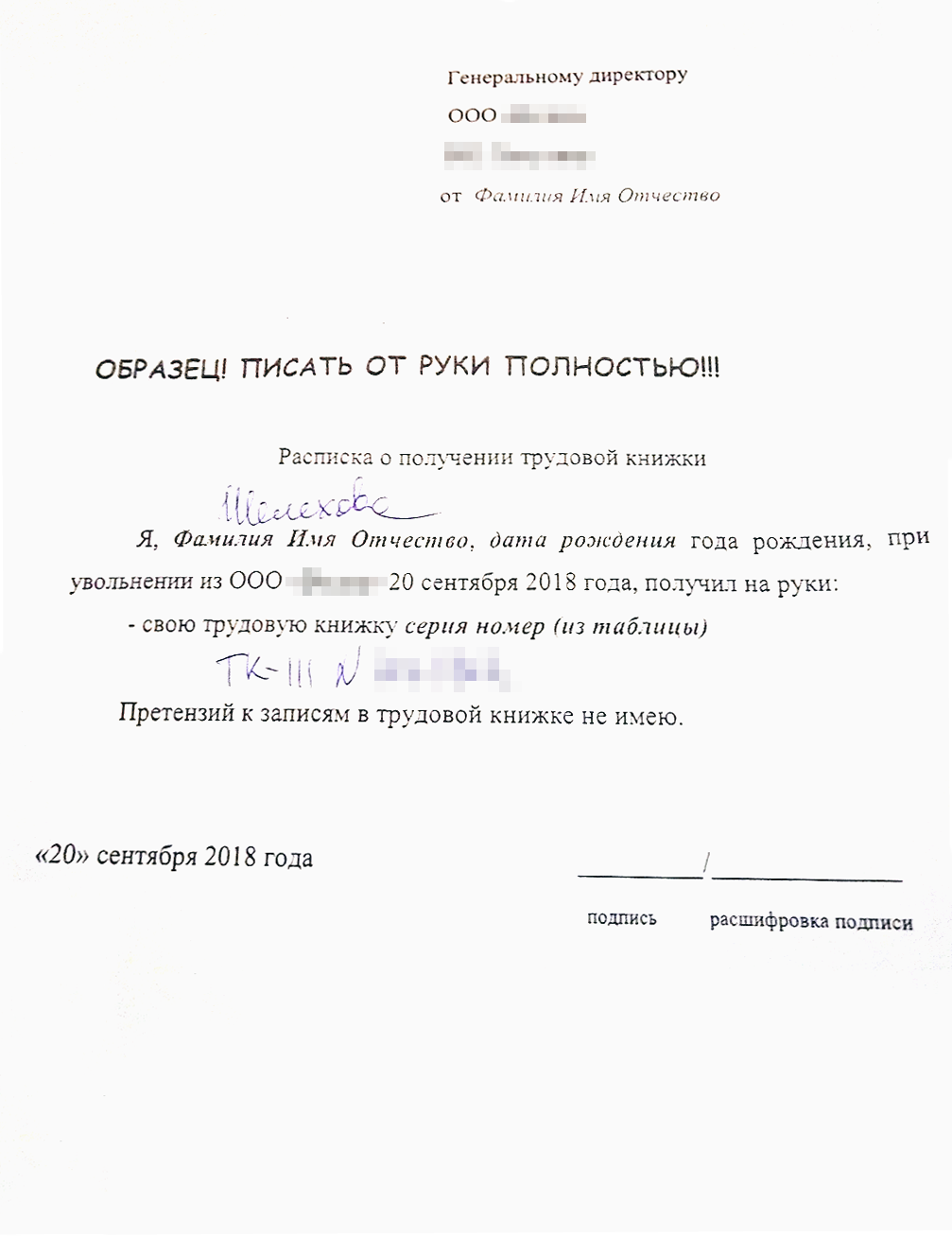 Перед увольнением пишу расписку о получении трудовой книжки: на теплоходе строго с документами