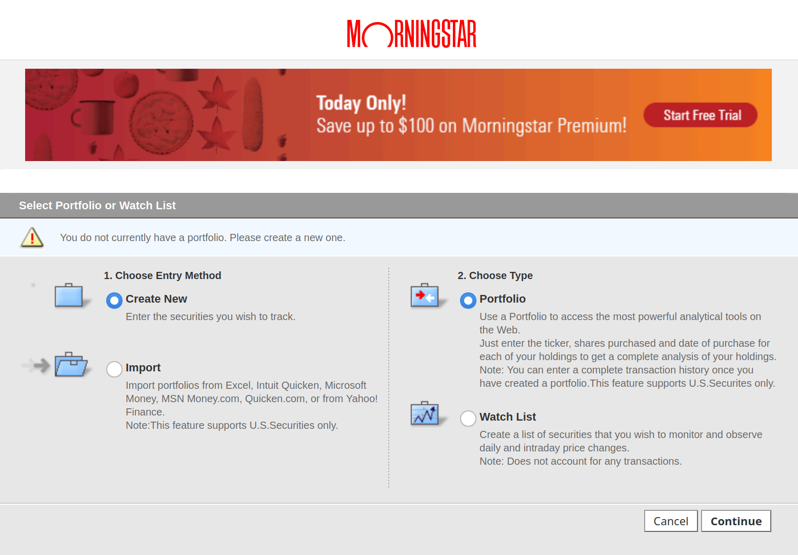 Приветственное окно на Morningstar