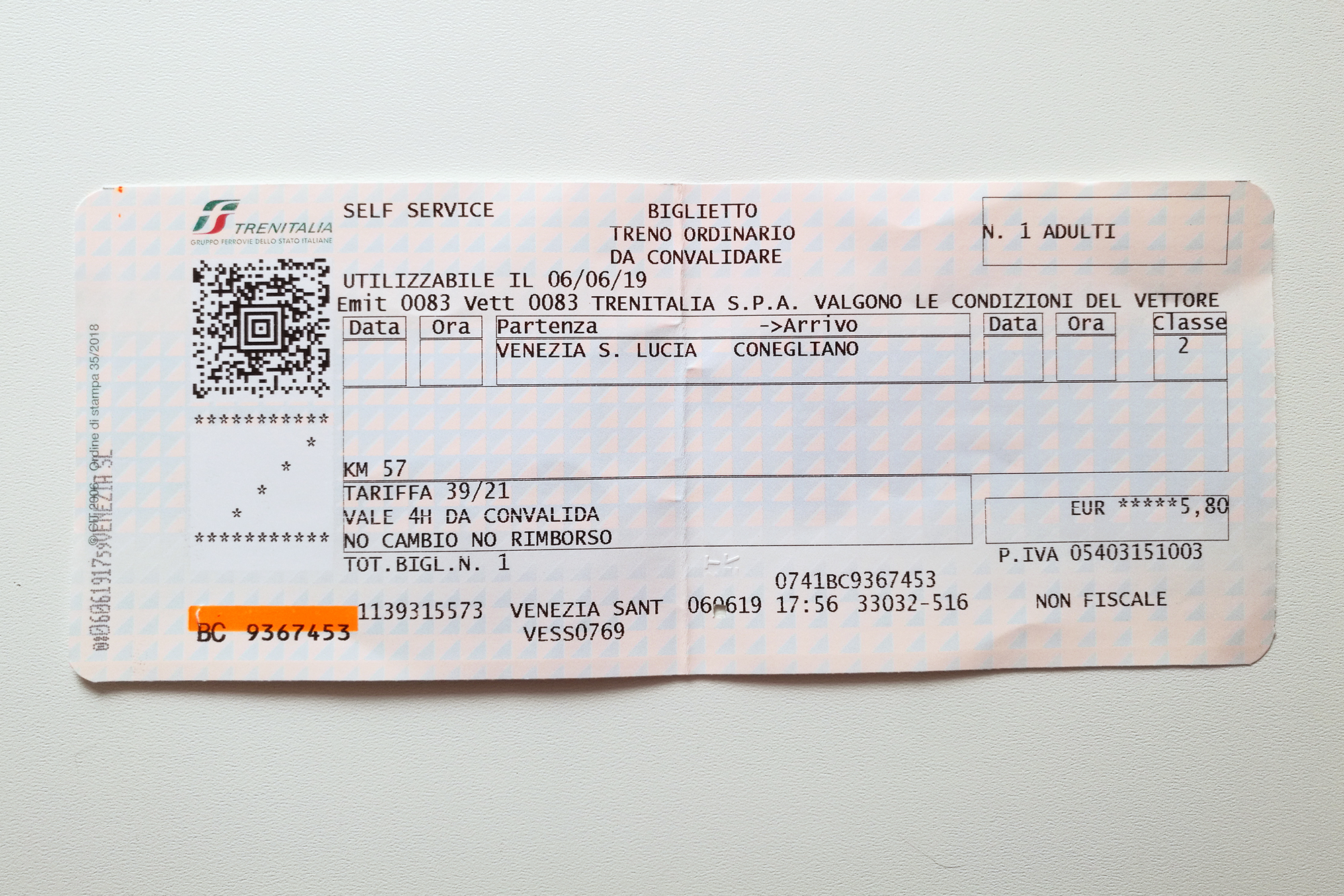 Билет Венеция — Конельяно стоил 5,8 € (412 <span class=ruble>Р</span>) за час пути