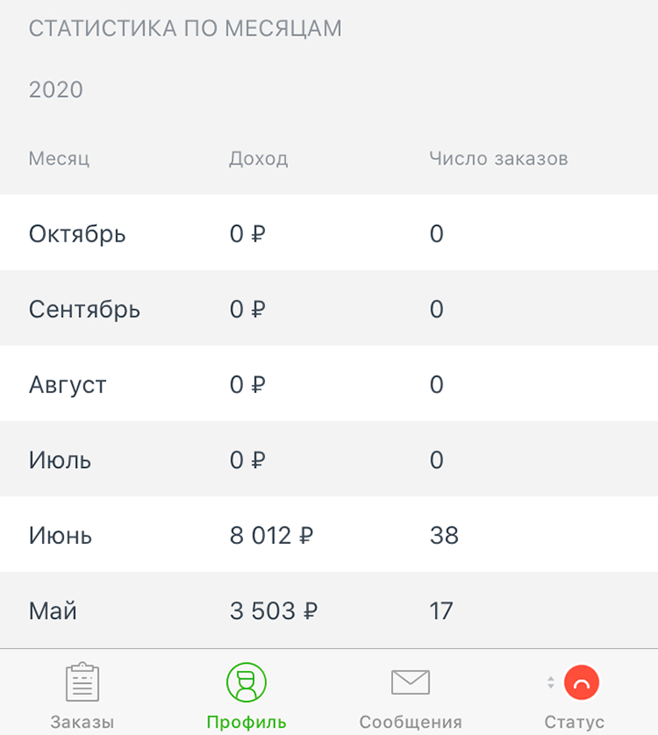 Статистика заработка в «Достависте»