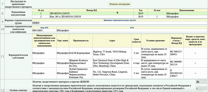 В карточке препарата есть и другая полезная информация. Например, в пункте 12 «Особые отметки» можно узнать, входит ли этот препарат в список жизненно необходимых