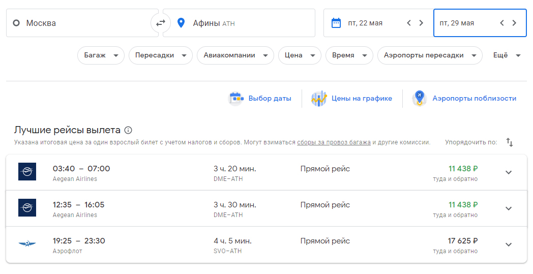 Тот же перелет Москва — Афины в конце мая стоит на 2000 <span class=ruble>Р</span> дороже