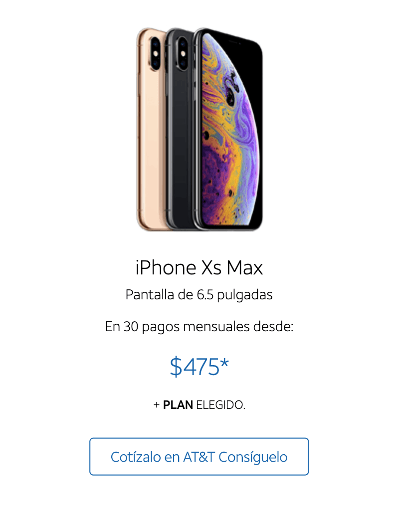 Местный филиал американского телекоммуникационного гиганта AT&T предлагает Айфон Xs Max в кредит на 30 месяцев, регулярный платеж — 475 песо + цена любого тарифа на выбор