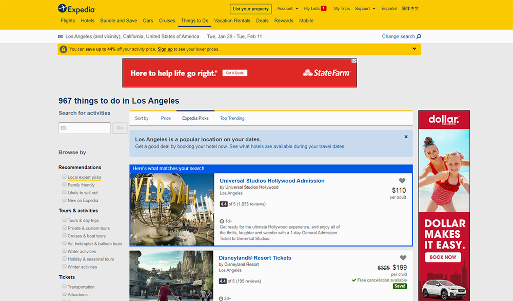 На сайте Expedia бывают акции, билеты продают дешевле