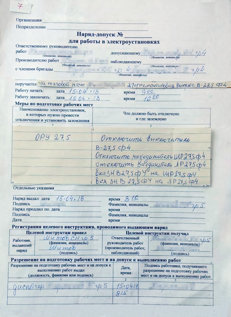 В наряде-допуске подробно расписано, что, где и когда должен сделать электрик