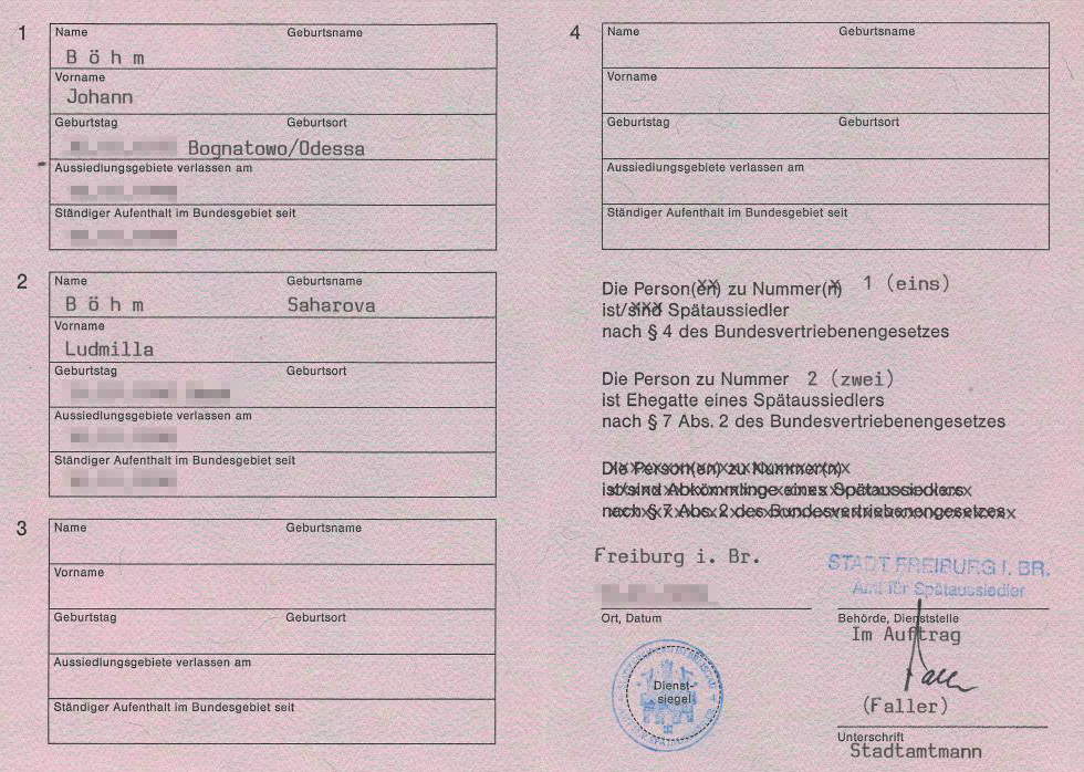 Так выглядит Bescheinigung — справка позднего переселенца