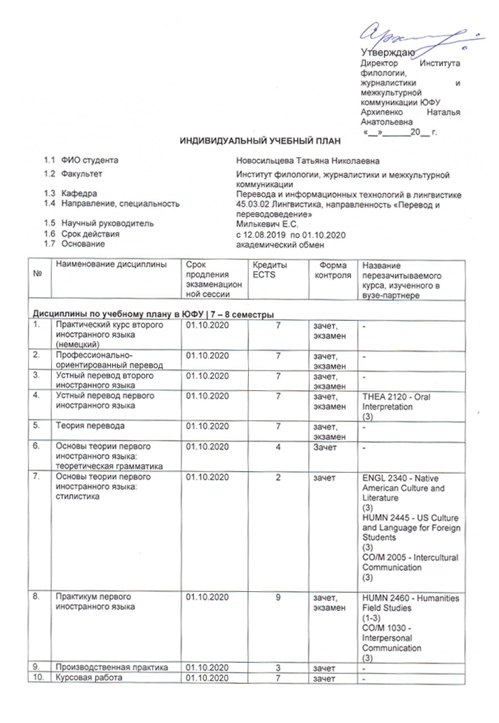 Мой индивидуальный план по перезачету предметов — я должна была все сдать до 01.10.2020, и я успела