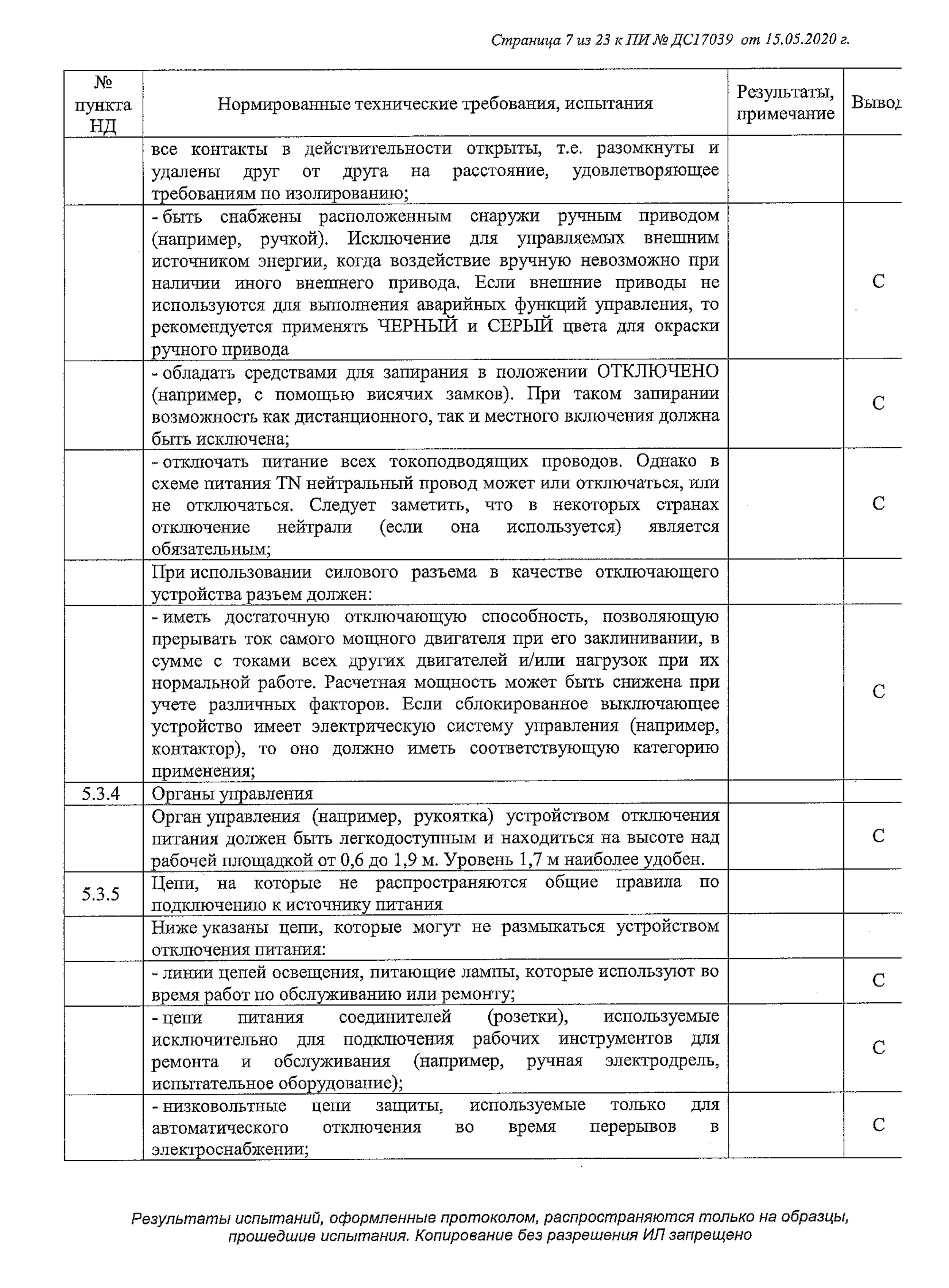 Это протокол испытаний оборудования для производства сыра. Документ объемный: 23 страницы. В конце протокола идет заключение о том, что оборудование соответствует требованиям регламента «О безопасности низковольтного оборудования»