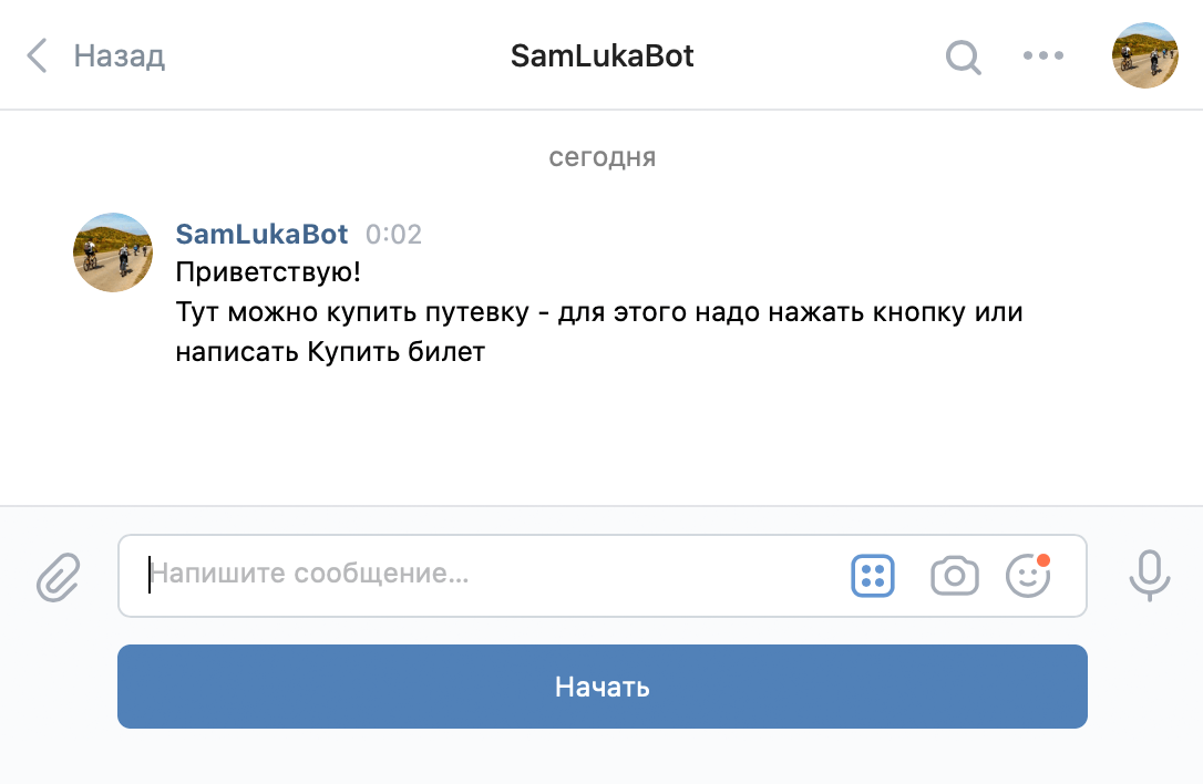 Откроется диалог с ботом. В нем будут подсказки — никаких сложностей возникнуть не должно