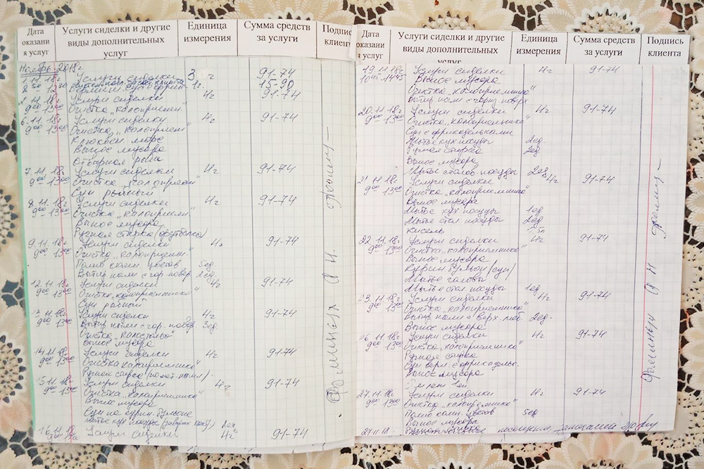 В журнале она каждый день записывала, какие услуги оказала и сколько это стоит