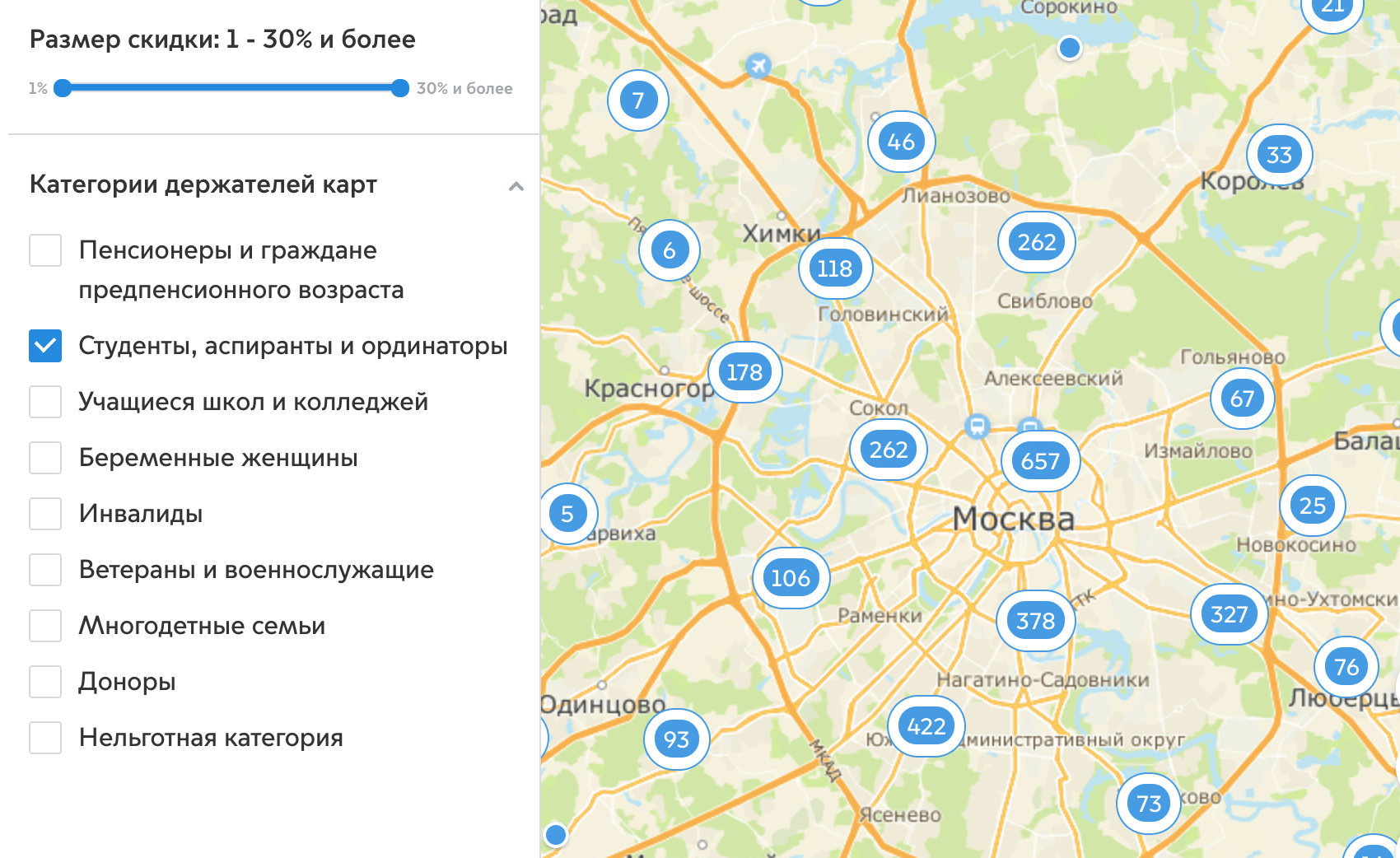 Если верить сайту мэра Москвы, то студенческие скидки действуют больше чем в 4000 организаций