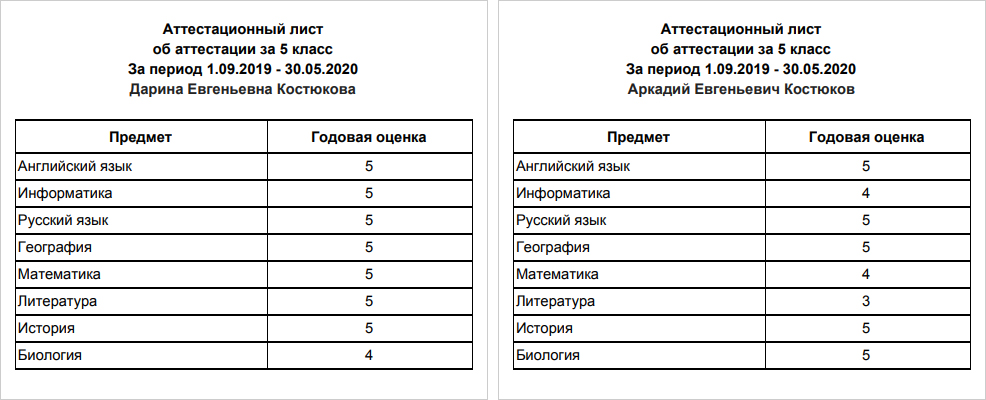 Вот итоги триместровых контрольных за пятый класс. Но их нельзя внести в личное дело, потому что в пятом классе мы никуда не прикреплялись. В этом году у нас все официально
