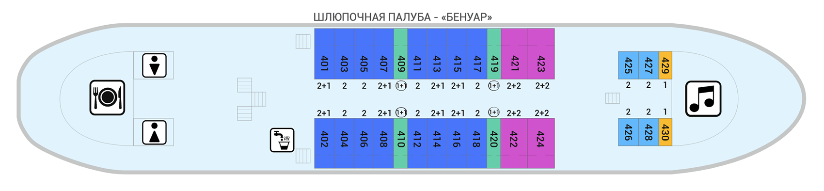 Можно заранее посмотреть на схеме теплохода, какие каюты находятся рядом с музыкальным залом. А вот с машинным отделением заранее не угадать. Источник: «Созвездие»