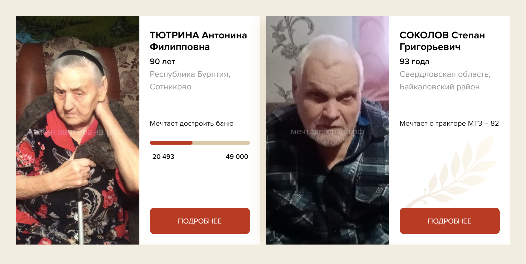 Проект собирает деньги не просто так, а на определенные цели — мечты ветеранов. На сайте приводятся данные ветеранов и короткие рассказы о том, кто они и о чем мечтают