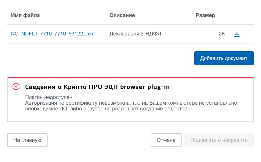 Без ЭЦП портал не дает подписать и направить декларацию