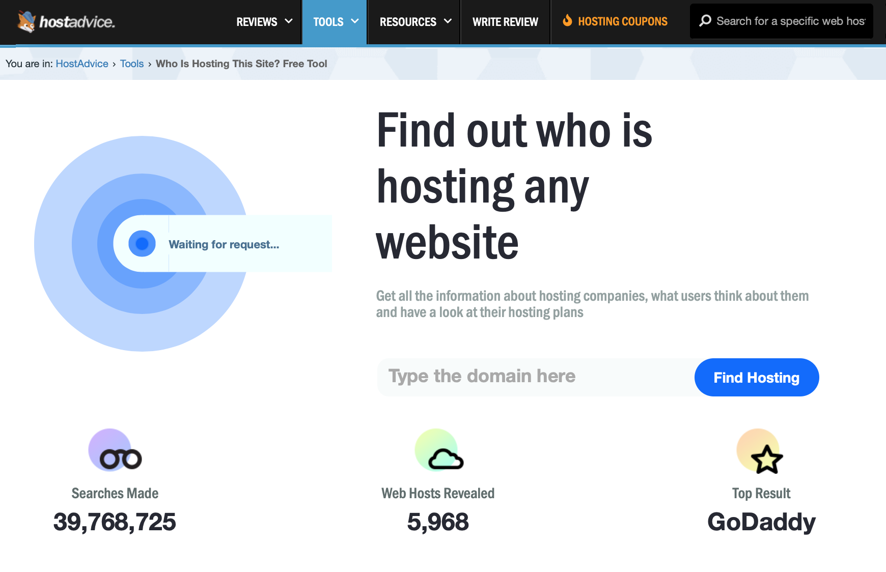 Чтобы узнать имя провайдера на Hostadvice, нужно перейти во вкладку Tools, в раздел Who is hosting