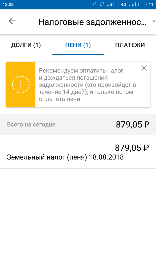 В августе 2018 года, когда я разбиралась с налоговой, пеня выросла до 879,05 <span class=ruble>Р</span>